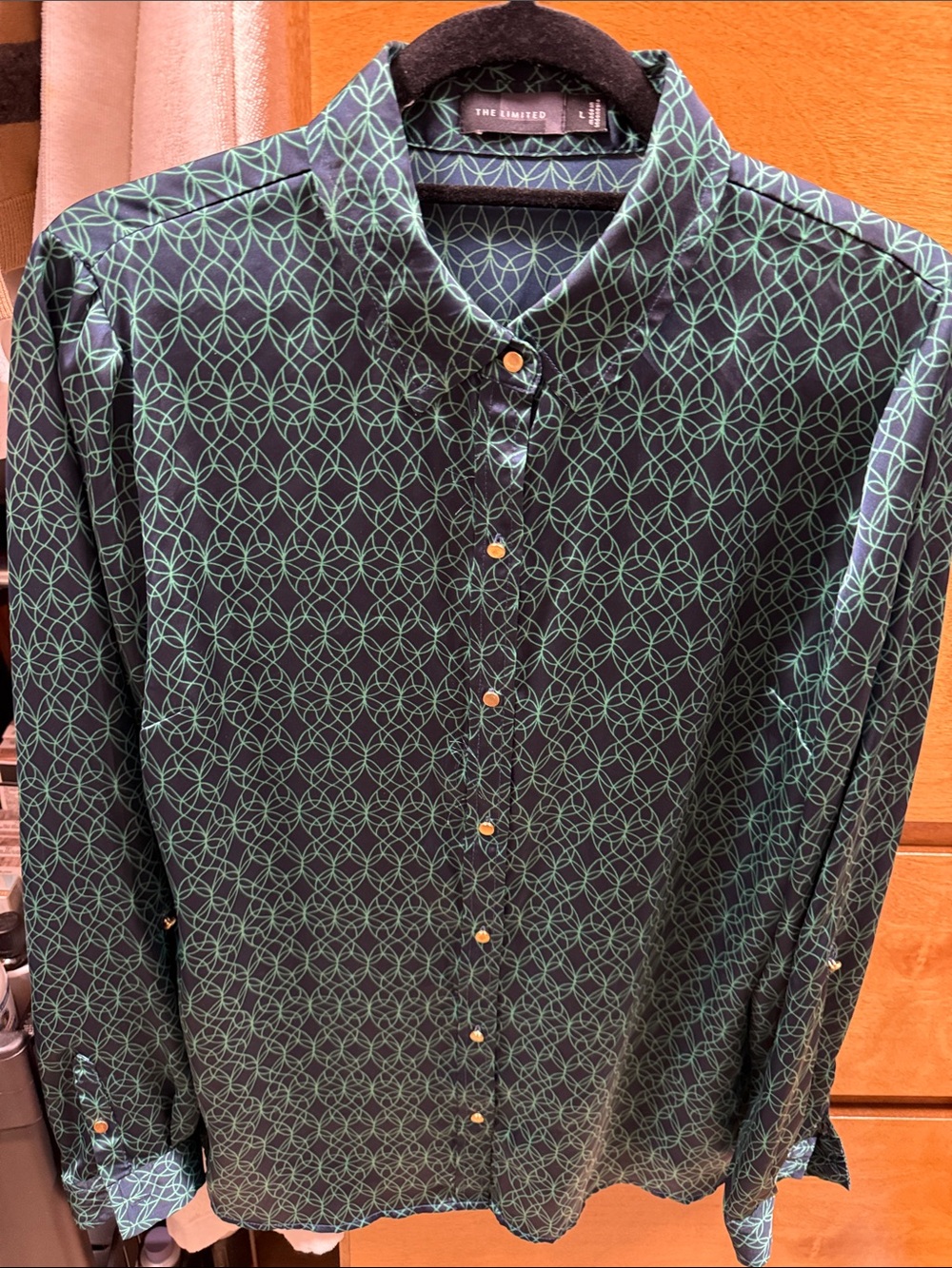 The Limited Black Button-Down Shirt with Mint Geometric Print